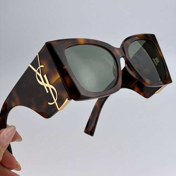 Saint Laurent SLM119 BLAZE 002 BRAND NEW Sunglasses Havana Green Oversized Women - Picture 1 of 16